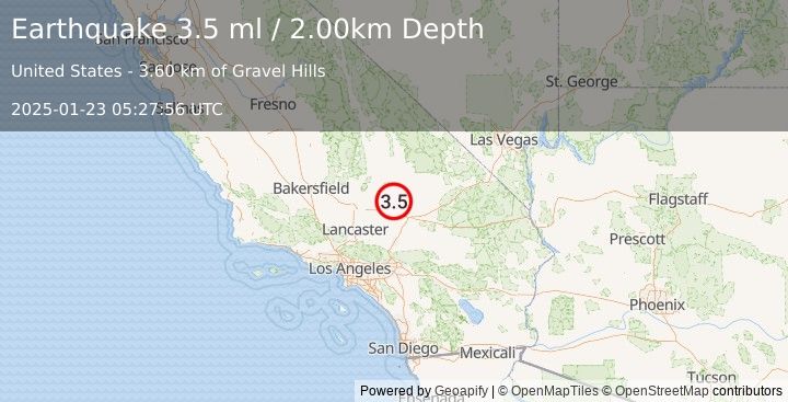 Earthquake SOUTHERN CALIFORNIA (3.5 ml) (2025-01-23 05:27:56 UTC)