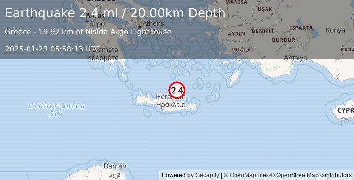 Earthquake CRETE, GREECE (2.4 ml) (2025-01-23 05:58:13 UTC)