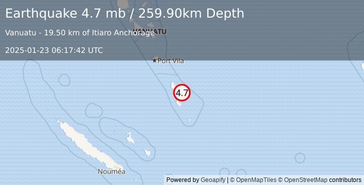 Earthquake VANUATU (4.7 mb) (2025-01-23 06:17:42 UTC)