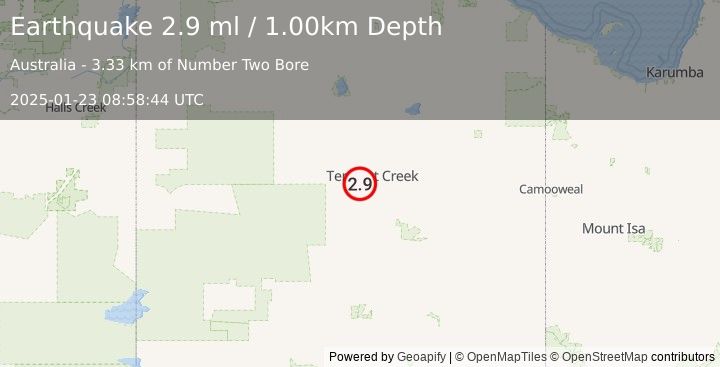 Earthquake NORTHERN TERRITORY, AUSTRALIA (2.9 ml) (2025-01-23 08:58:44 UTC)