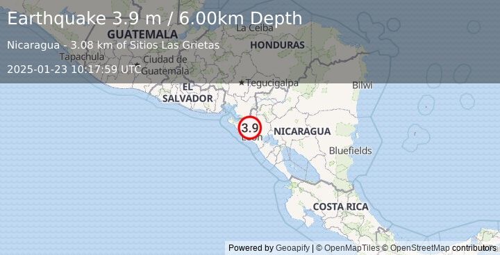 Earthquake NICARAGUA (3.9 m) (2025-01-23 10:17:59 UTC)