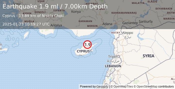 Earthquake CYPRUS REGION (1.9 ml) (2025-01-23 10:19:27 UTC)