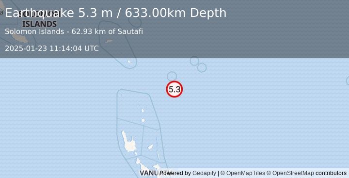 Earthquake SANTA CRUZ ISLANDS REGION (5.3 m) (2025-01-23 11:14:04 UTC)