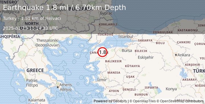 Earthquake WESTERN TURKEY (1.8 ml) (2025-01-23 11:14:23 UTC)