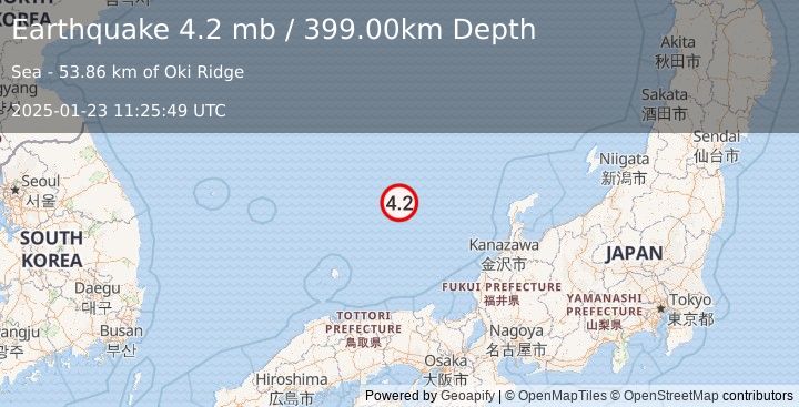 Earthquake SEA OF JAPAN (4.2 mb) (2025-01-23 11:25:49 UTC)