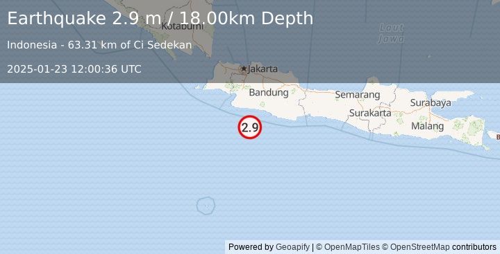 Earthquake JAVA, INDONESIA (2.9 m) (2025-01-23 12:00:36 UTC)