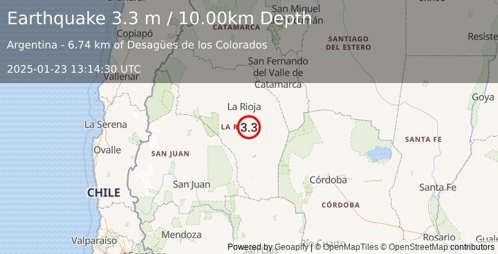 Earthquake LA RIOJA, ARGENTINA (3.3 m) (2025-01-23 13:14:30 UTC)