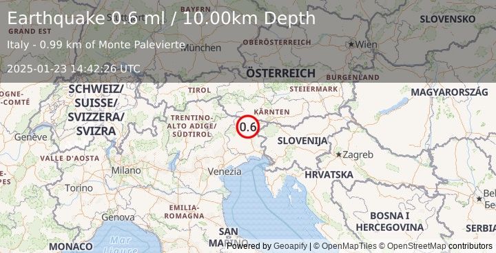 Earthquake NORTHERN ITALY (0.6 ml) (2025-01-23 14:42:26 UTC)