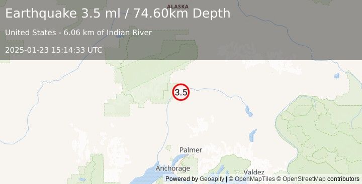 Earthquake CENTRAL ALASKA (3.5 ml) (2025-01-23 15:14:33 UTC)