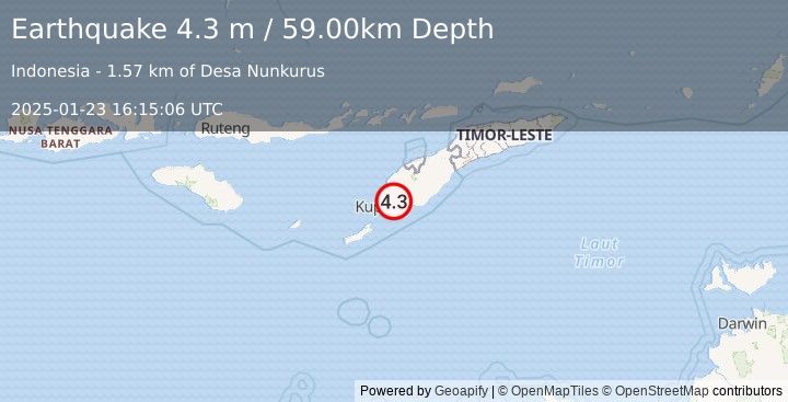 Earthquake TIMOR REGION, INDONESIA (4.3 m) (2025-01-23 16:15:06 UTC)