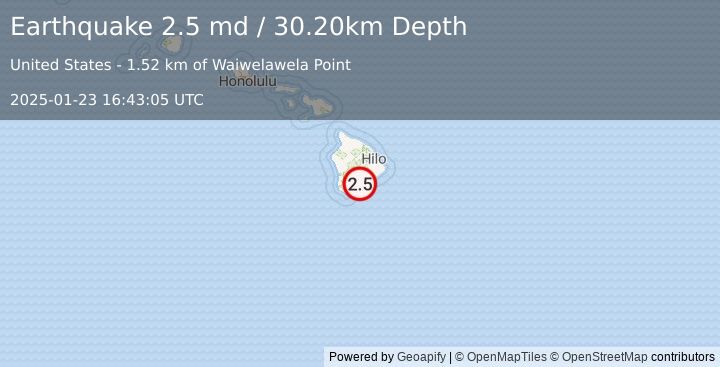 Earthquake ISLAND OF HAWAII, HAWAII (2.9 ml) (2025-01-23 16:43:03 UTC)