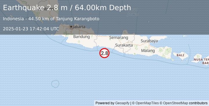 Earthquake JAVA, INDONESIA (2.8 m) (2025-01-23 17:42:04 UTC)