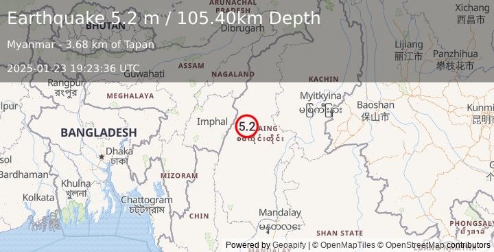 Earthquake MYANMAR (5.1 mb) (2025-01-23 19:23:37 UTC)