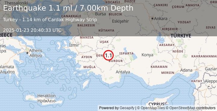 Earthquake WESTERN TURKEY (1.1 ml) (2025-01-23 20:40:33 UTC)