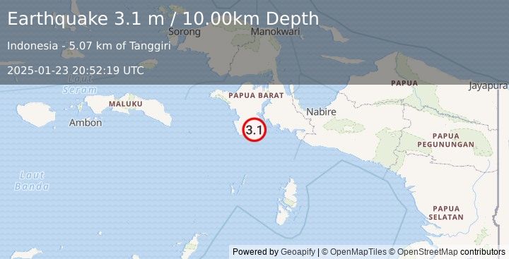 Earthquake PAPUA, INDONESIA (3.1 m) (2025-01-23 20:52:19 UTC)