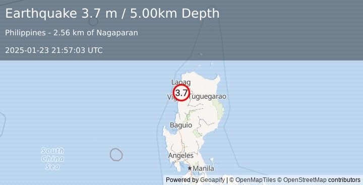 Earthquake LUZON, PHILIPPINES (3.7 m) (2025-01-23 21:57:03 UTC)