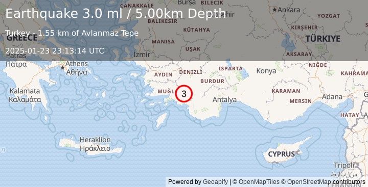 Earthquake WESTERN TURKEY (3.0 ml) (2025-01-23 23:13:14 UTC)