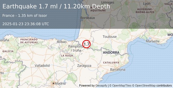 Earthquake PYRENEES (1.7 ml) (2025-01-23 23:36:08 UTC)