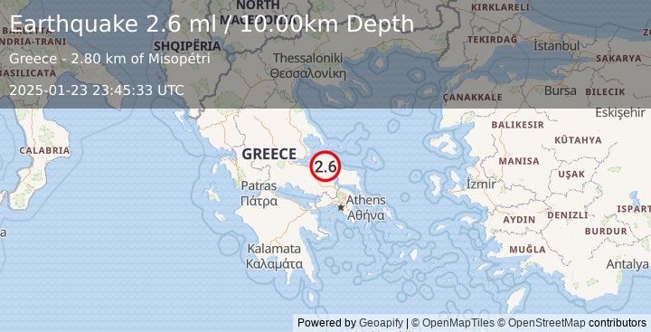 Earthquake GREECE (2.6 ml) (2025-01-23 23:45:33 UTC)