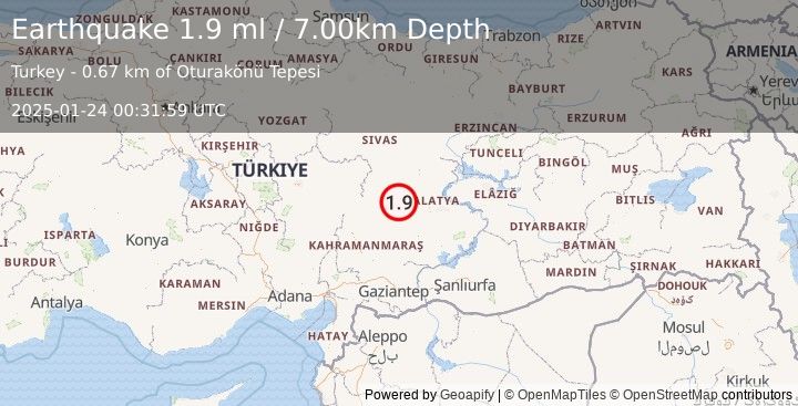 Earthquake CENTRAL TURKEY (1.9 ml) (2025-01-24 00:31:59 UTC)