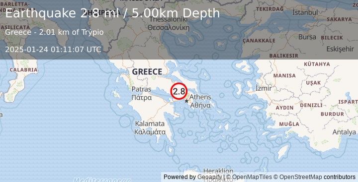 Earthquake GREECE (2.8 ml) (2025-01-24 01:11:07 UTC)