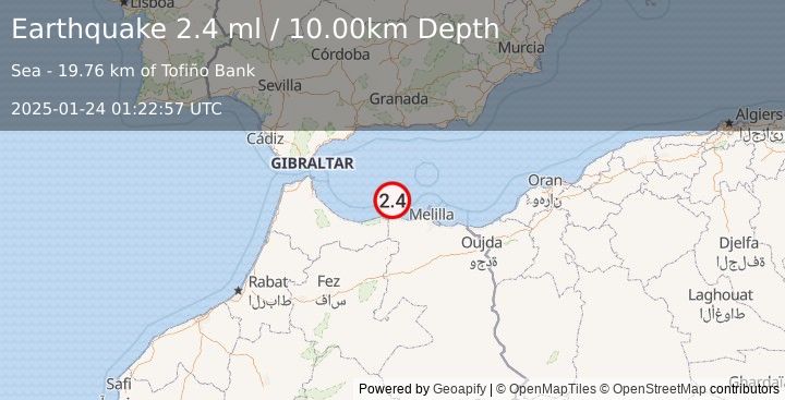 Earthquake STRAIT OF GIBRALTAR (2.4 ml) (2025-01-24 01:22:57 UTC)