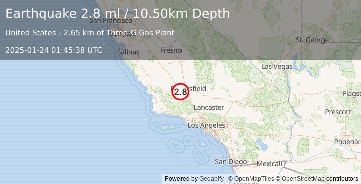 Earthquake CENTRAL CALIFORNIA (2.8 ml) (2025-01-24 01:45:38 UTC)