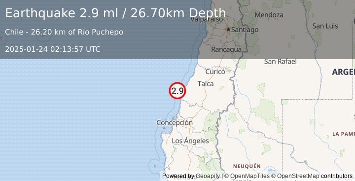 Earthquake OFFSHORE MAULE, CHILE (2.9 ml) (2025-01-24 02:13:57 UTC)