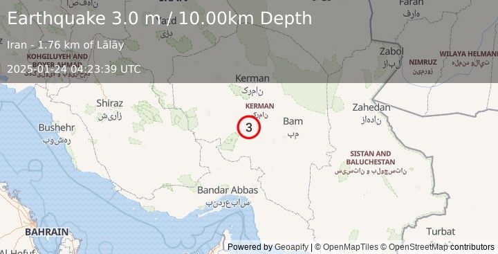 Earthquake SOUTHERN IRAN (3.0 m) (2025-01-24 04:23:39 UTC)