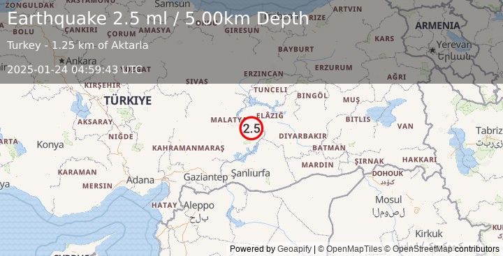 Earthquake EASTERN TURKEY (2.5 ml) (2025-01-24 04:59:43 UTC)