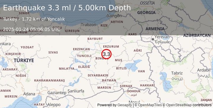 Earthquake EASTERN TURKEY (3.3 ml) (2025-01-24 05:06:06 UTC)