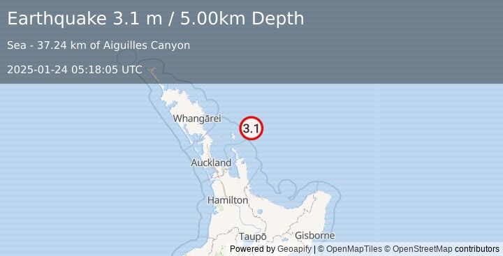 Earthquake OFF E. COAST OF N. ISLAND, N.Z. (3.1 m) (2025-01-24 05:18:05 UTC)