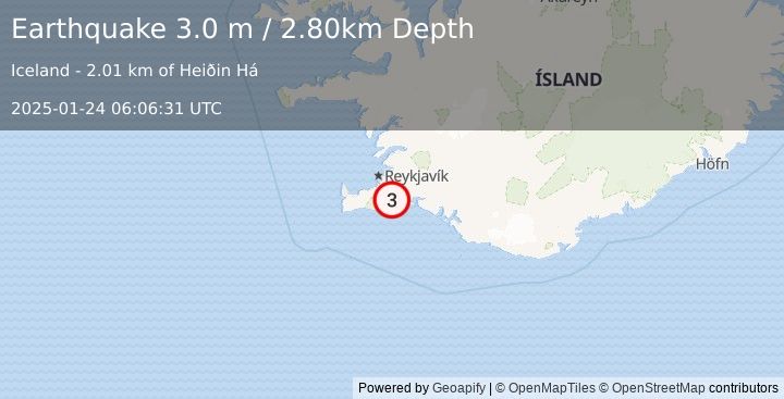 Earthquake ICELAND REGION (3.0 m) (2025-01-24 06:06:31 UTC)