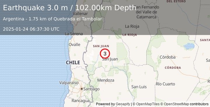 Earthquake SAN JUAN, ARGENTINA (3.0 m) (2025-01-24 06:37:30 UTC)