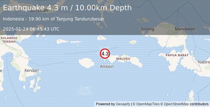 Earthquake CERAM SEA, INDONESIA (4.3 m) (2025-01-24 06:45:43 UTC)