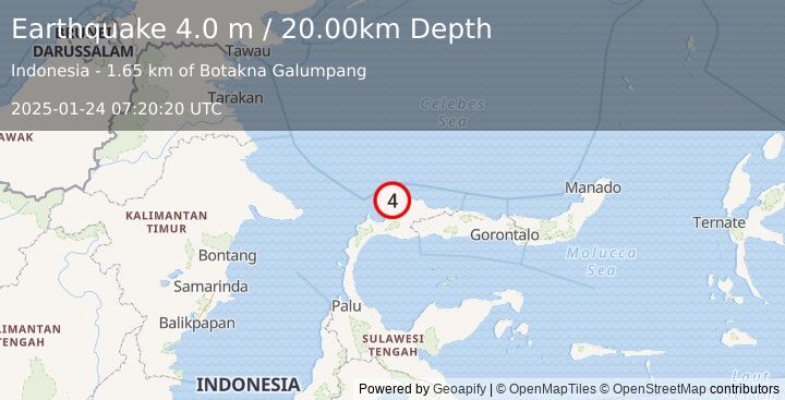 Earthquake MINAHASA, SULAWESI, INDONESIA (4.0 m) (2025-01-24 07:20:20 UTC)