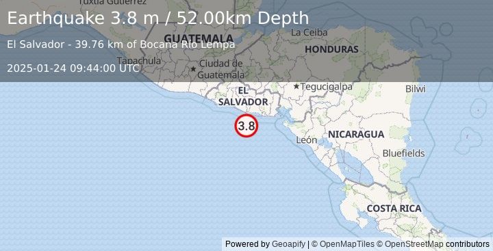 Earthquake OFFSHORE EL SALVADOR (3.8 m) (2025-01-24 09:44:00 UTC)