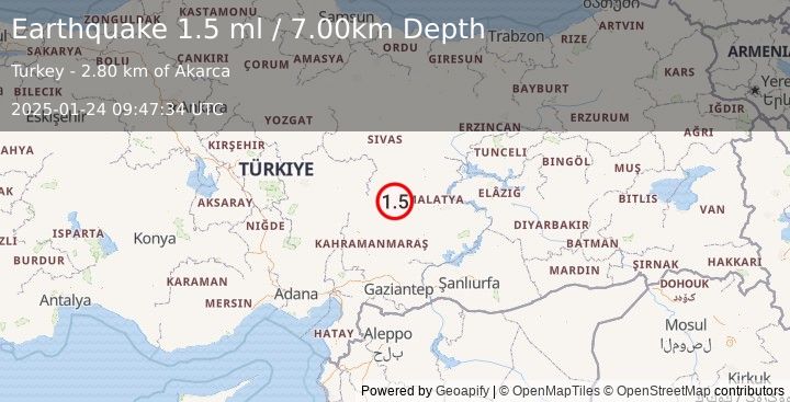 Earthquake CENTRAL TURKEY (1.5 ml) (2025-01-24 09:47:34 UTC)