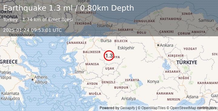 Earthquake WESTERN TURKEY (1.3 ml) (2025-01-24 09:53:01 UTC)