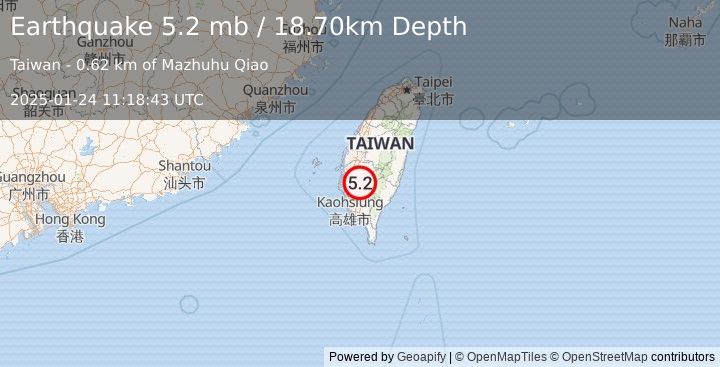 Earthquake TAIWAN (5.2 mb) (2025-01-24 11:18:43 UTC)