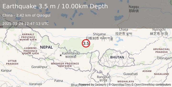 Earthquake WESTERN XIZANG (3.5 m) (2025-01-24 12:47:13 UTC)