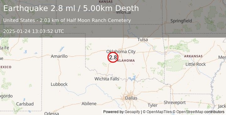 Earthquake OKLAHOMA (2.3 ml) (2025-01-24 13:03:52 UTC)