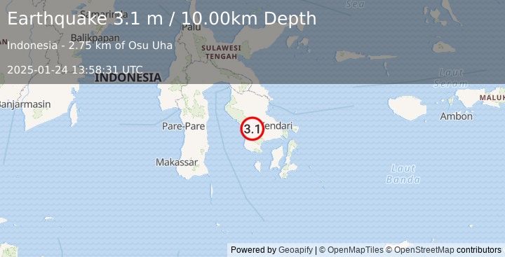 Earthquake SULAWESI, INDONESIA (3.1 m) (2025-01-24 13:58:31 UTC)