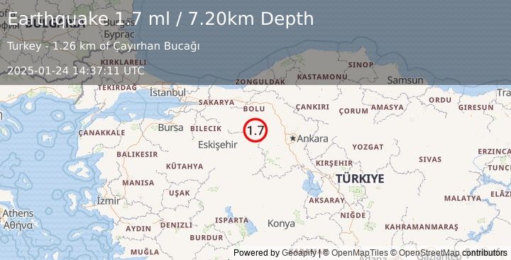 Earthquake WESTERN TURKEY (1.7 ml) (2025-01-24 14:37:11 UTC)