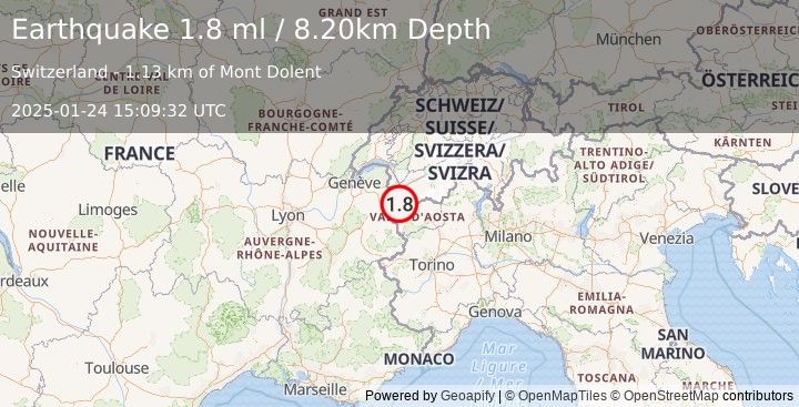 Earthquake NORTHERN ITALY (1.8 ml) (2025-01-24 15:09:32 UTC)