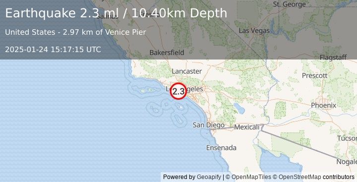 Earthquake SANTA MONICA BAY, CALIFORNIA (2.3 ml) (2025-01-24 15:17:15 UTC)