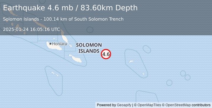 Earthquake SANTA CRUZ ISLANDS REGION (4.6 mb) (2025-01-24 16:05:16 UTC)