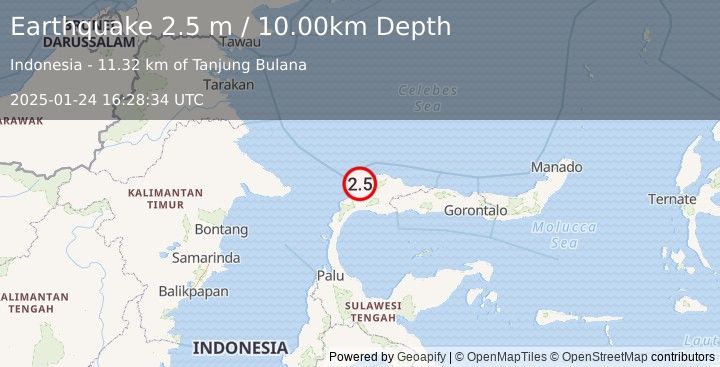 Earthquake MINAHASA, SULAWESI, INDONESIA (2.5 m) (2025-01-24 16:28:34 UTC)