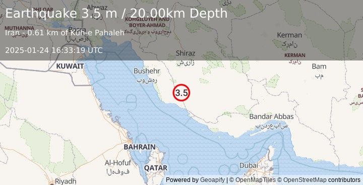 Earthquake SOUTHERN IRAN (3.5 m) (2025-01-24 16:33:19 UTC)