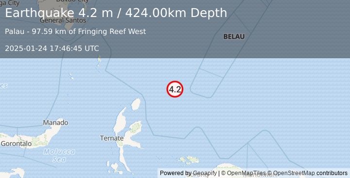 Earthquake PALAU REGION (4.2 m) (2025-01-24 17:46:45 UTC)